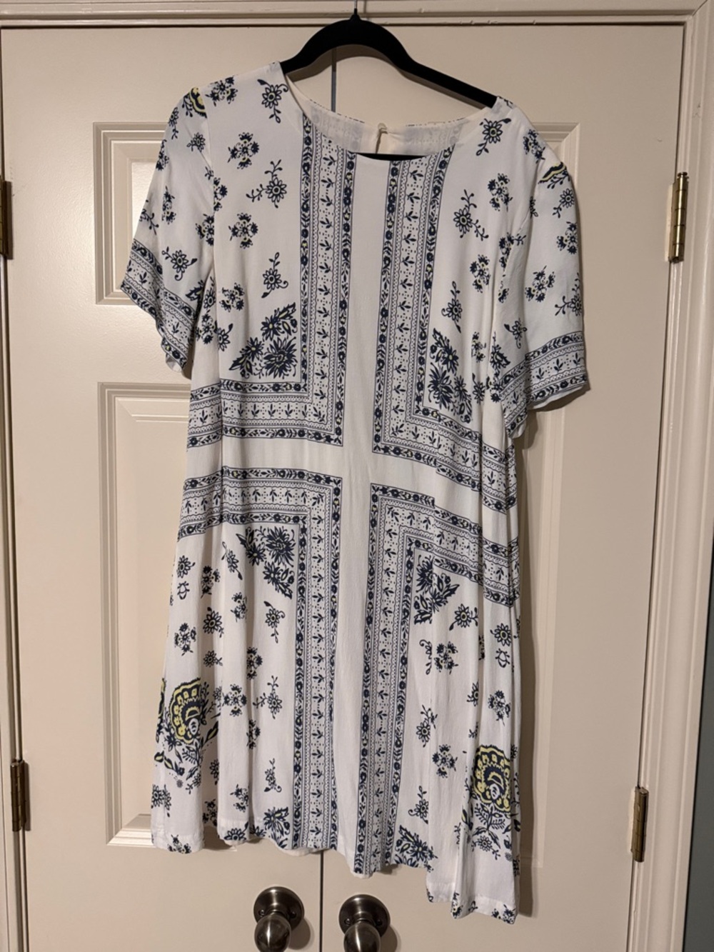 LOFT White Midi Dress with Navy Floral Print